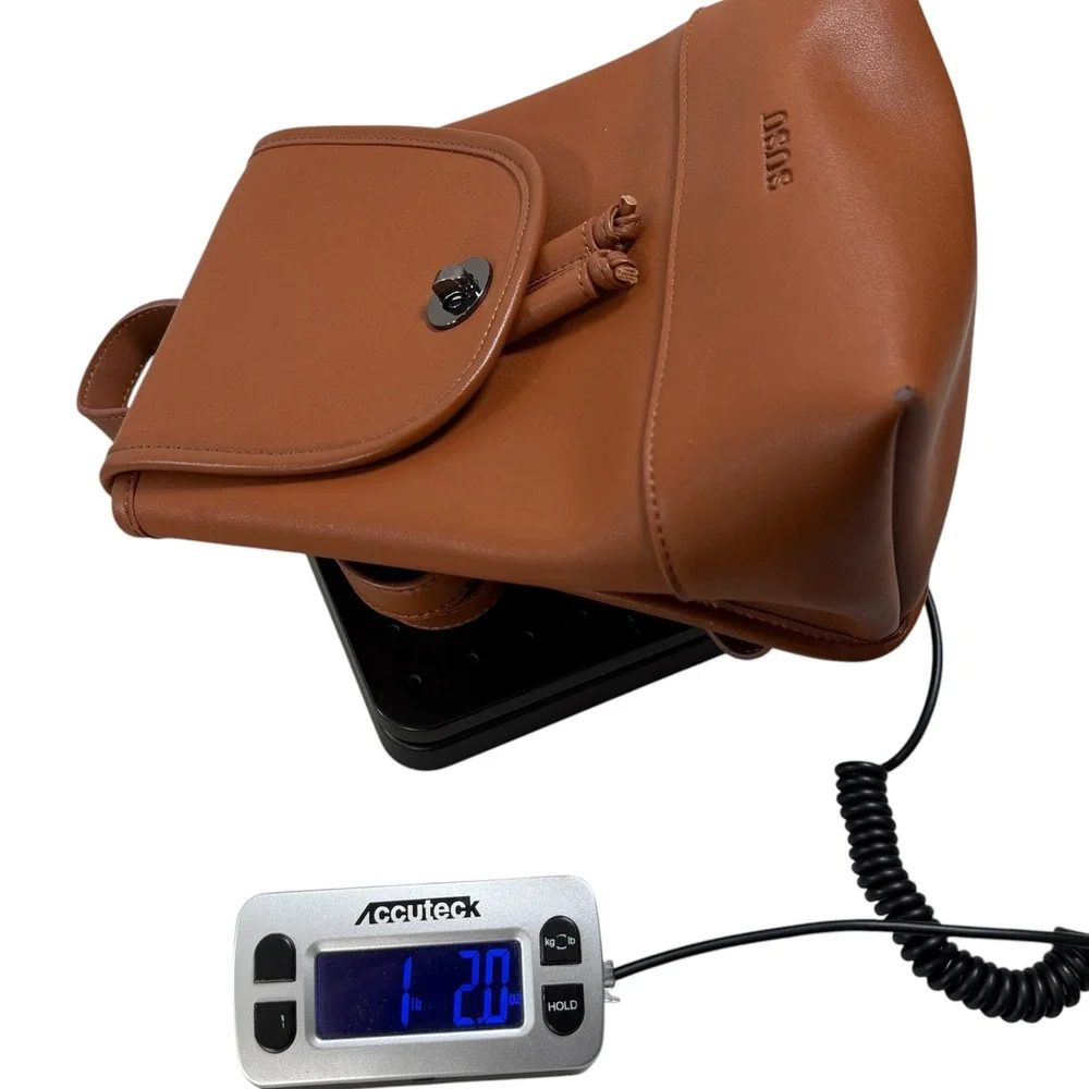 SUSU Nicole Cognac Brown Leather Mini Backpack Turn Lock Small